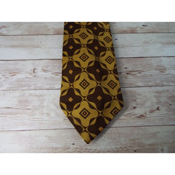 Vintage Forte Brown and Gold Geometric Floral Tie - Picture 7 of 8